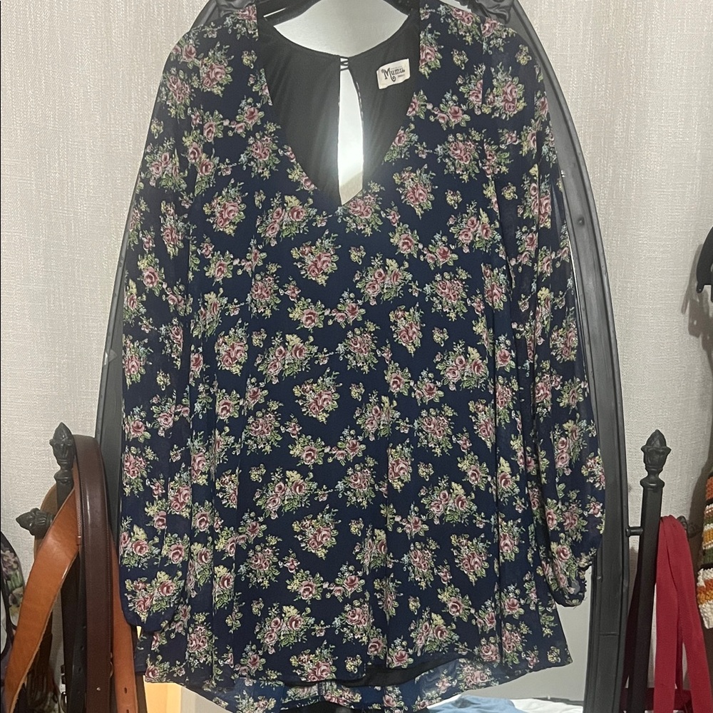 Show Me Your MuMu Navy Floral Blouse